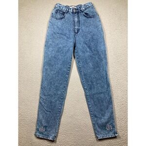 Vintage‎ Deb Jeans Womens Juniors 9/10 Blue Acid Wash High Waist Embroidered